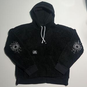 Sketchy Tank Lurking Class Spider Web Sherpa Hoodie Black M Fleece Skate Goth